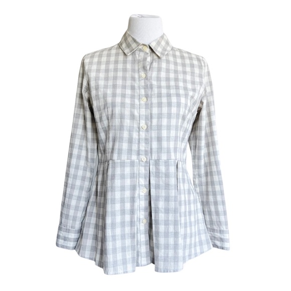Anthropologie 11 1 Tylho Gingham Peplum Button Down Shirt Women’s Top Small - Picture 3 of 8